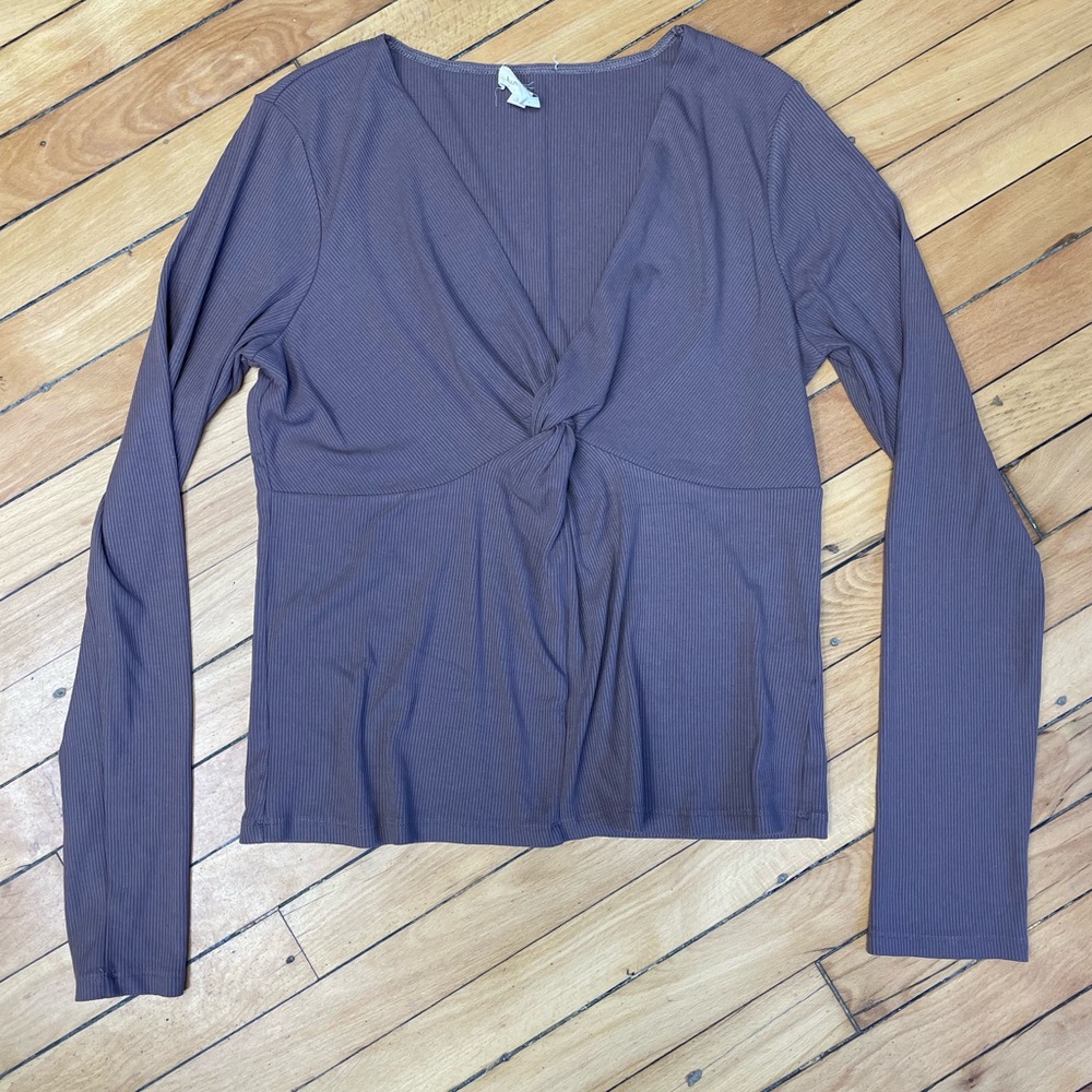 Hem & Thread Long Sleeve Top Large Taupe